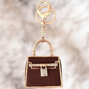 Chic Brown Purse with Lock Bag Charm / Keychain